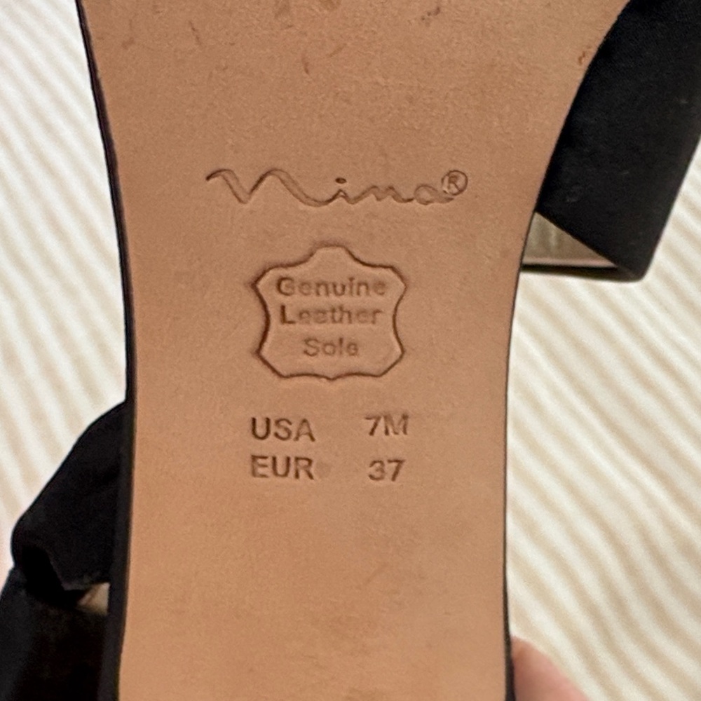 Nina Black Satin Heels with Bow Accent - image 5